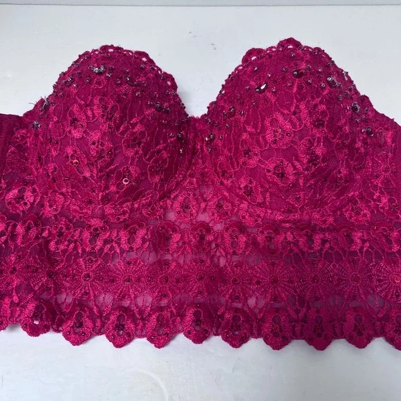 Windsor Romantic Red Lace Sequin Heavily Beaded Bustier Top Coquette Size M READ - Picture 3 of 11